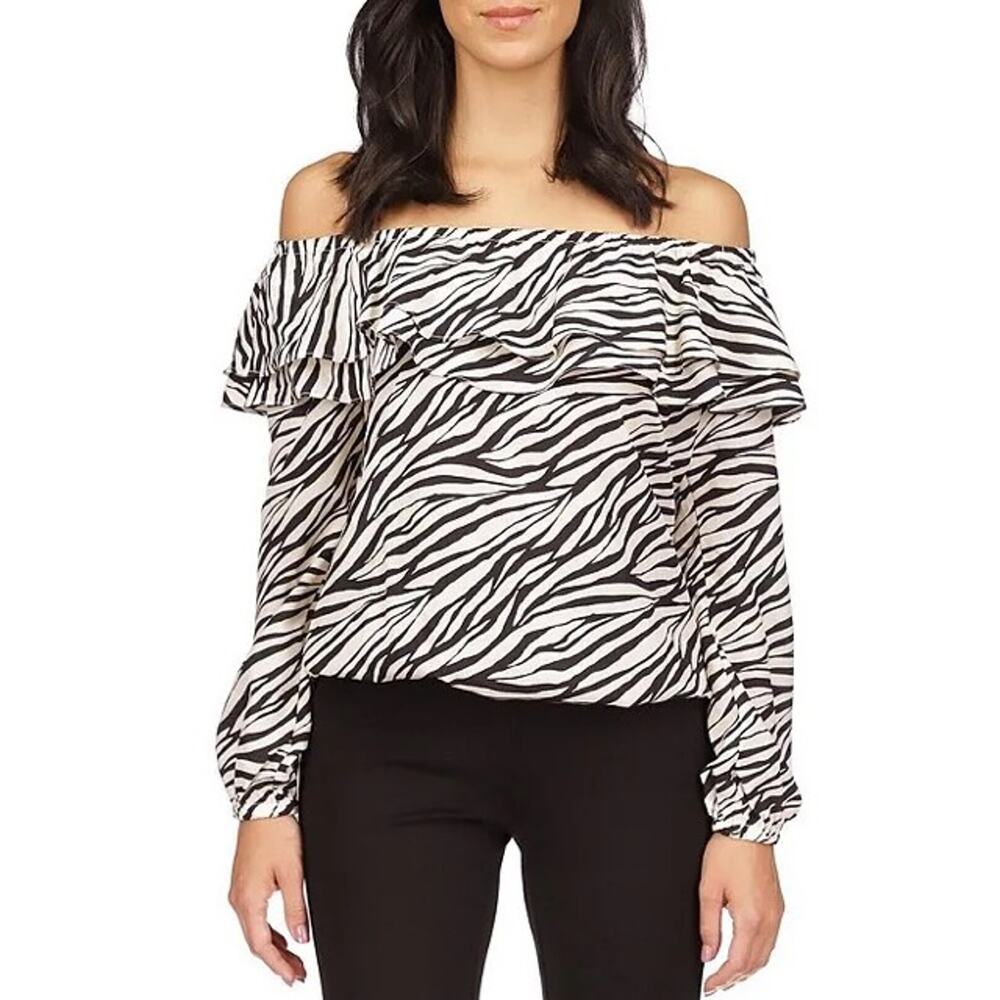 Michael Kors Zebra Print Off Shoulder Blouse Medium Ruffle Nwt